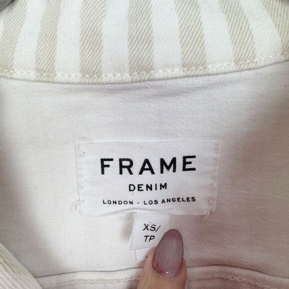 FRAME DENIM | Le Vintage Courtyard Stripe Denim Jscket Tan White Women’s Size XS - Picture 8 of 12